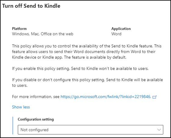 Cloud Policy to disable Send to Kindle