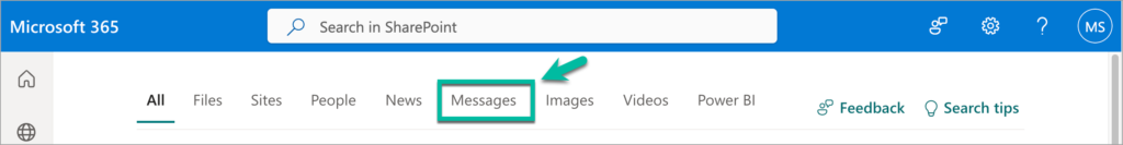 New vertical for Messages in SharePoint Search