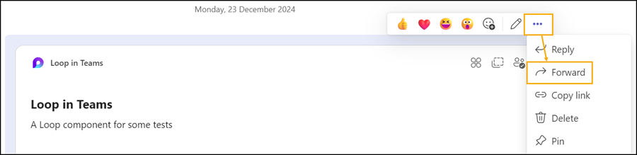 Forward Teams chat and channel messages that contain a Loop component