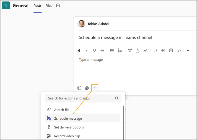 Schedule a Teams channel message
