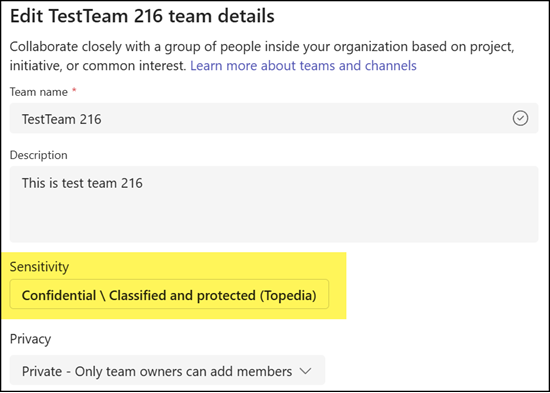 Configure a sensitivity label for your Team