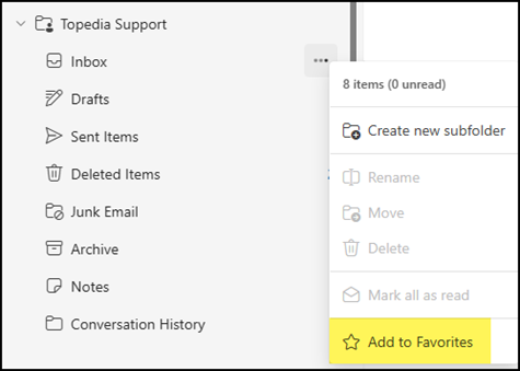 Adding a folder from shared mailbox to Favorites