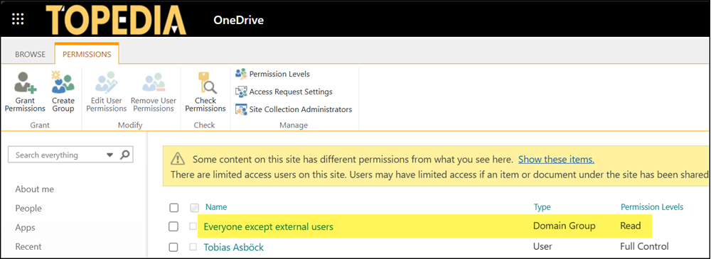 "Everyone except external users" permission group will be removed from OneDrive