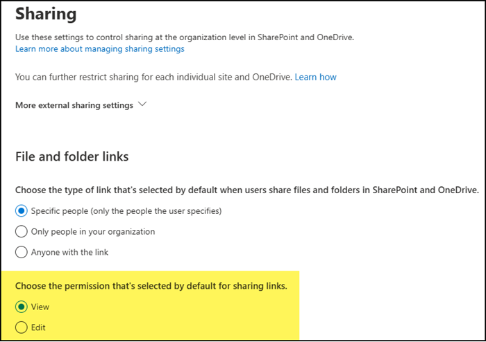Global sharing configuration in SharePoint admin center