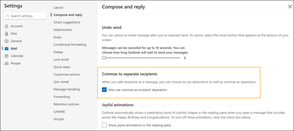 New separator setting in Outlook