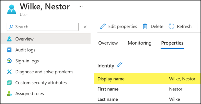 Display name with a comma (like a format Last name, First name)