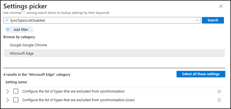 SyncTypesListDisabled in Intune configuration policy