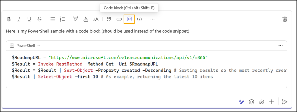 User should use code blocks as an alternative