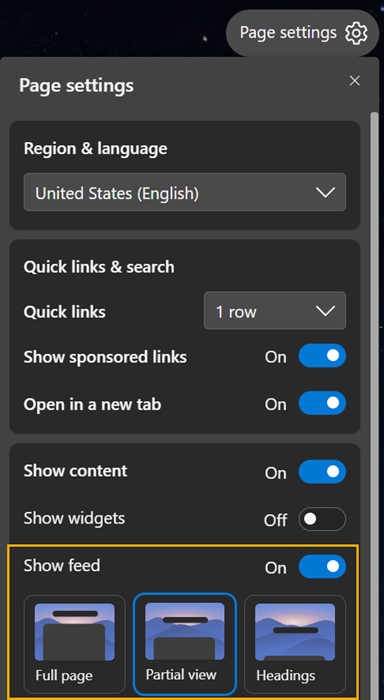 Edge-Feed im neuen Tab aktivieren