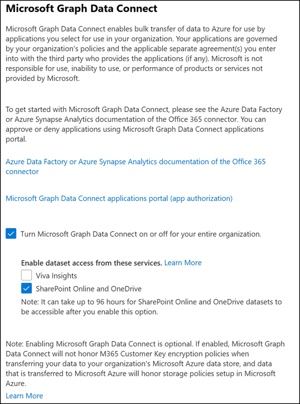 Microsoft Graph Data Connect in M365 Admin Center