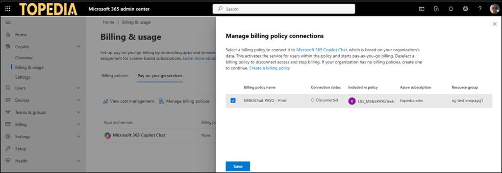 Connect a PAYG service to the billing policies