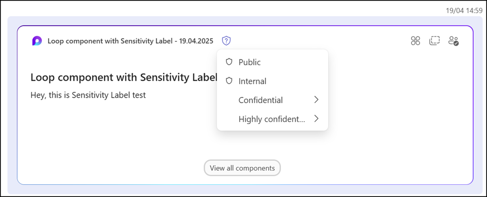 Label a Loop component in Teams Chat