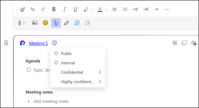 Label a collaborative meeting note component in meetings