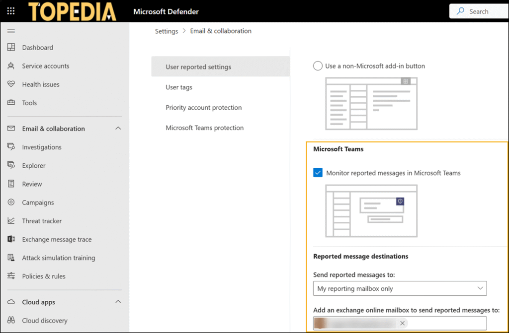 Report a message configuration in Microsoft Defender