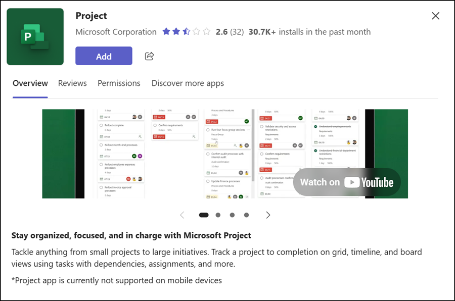 Project app in Teams