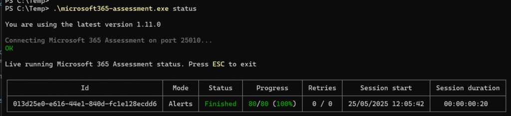 Status report from SharePoint Assessment Tool