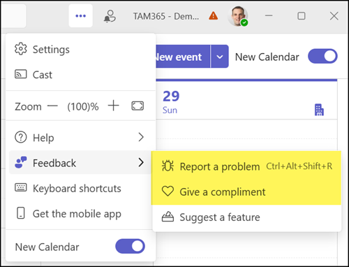 Send “Give a compliment” and “Report a problem” feedback
