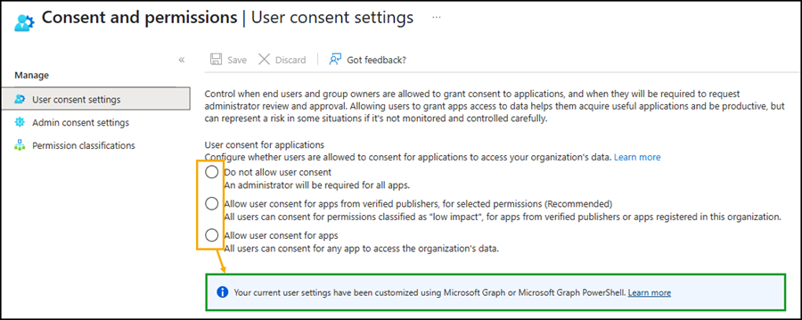 Custom app consent policy is in place