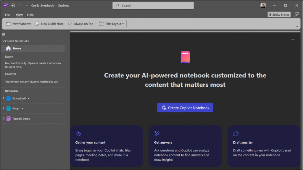 Copilot Notebook in OneNote
