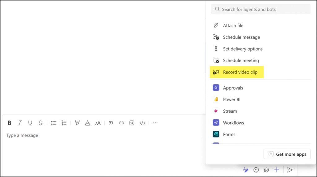 Record a video clip in Teams Chat