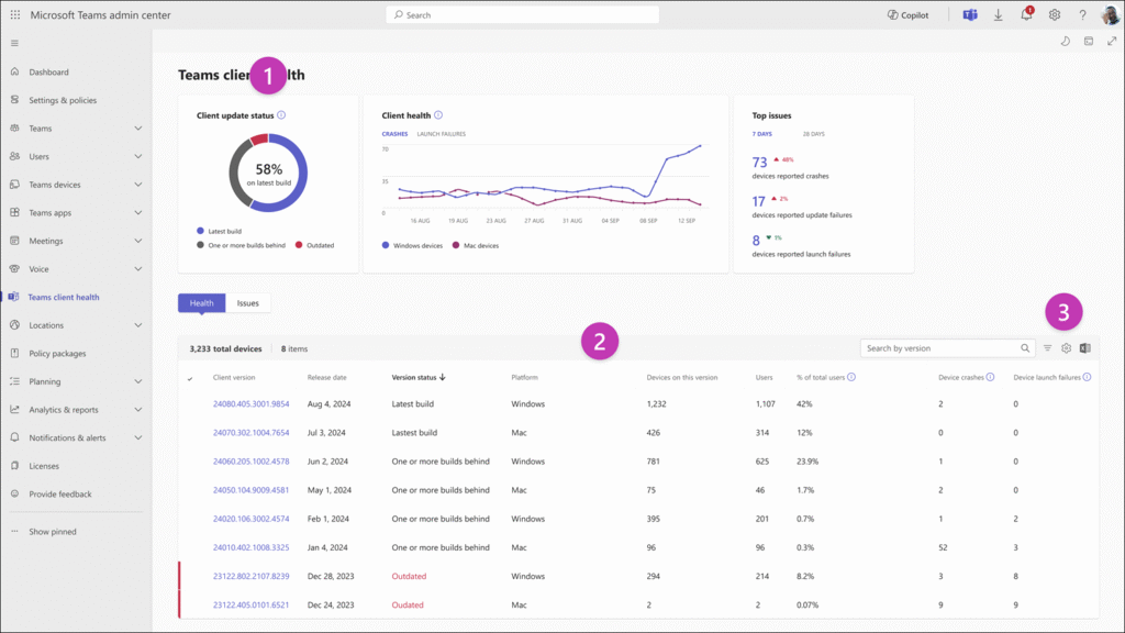 Update monitoring for Teams desktop clients