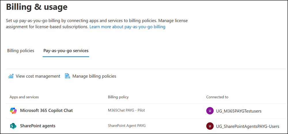 Pay-as-you-go services in Copilot Control System