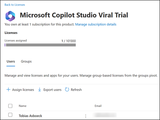 Copilot Studio Viral license to access Copilot Studio