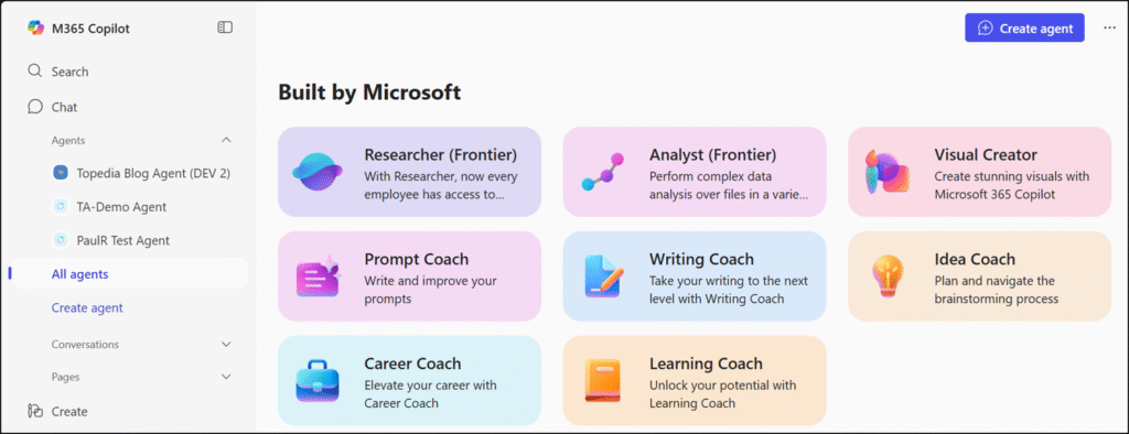 Researcher and Analyst agents in the Agent Store