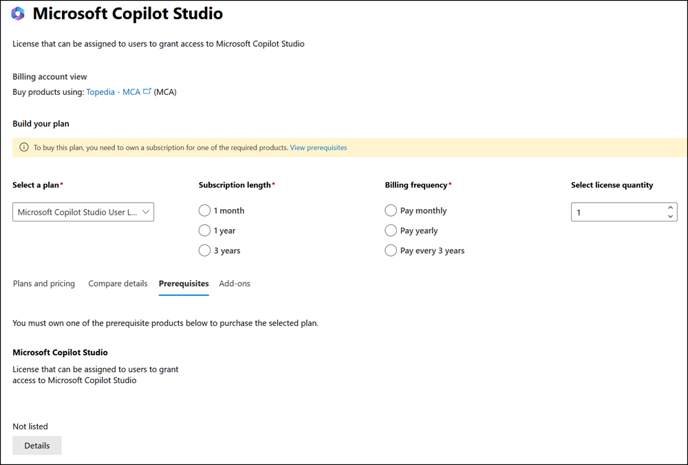 Copilot Studio Message Pack is a prerequisite to order a free user license