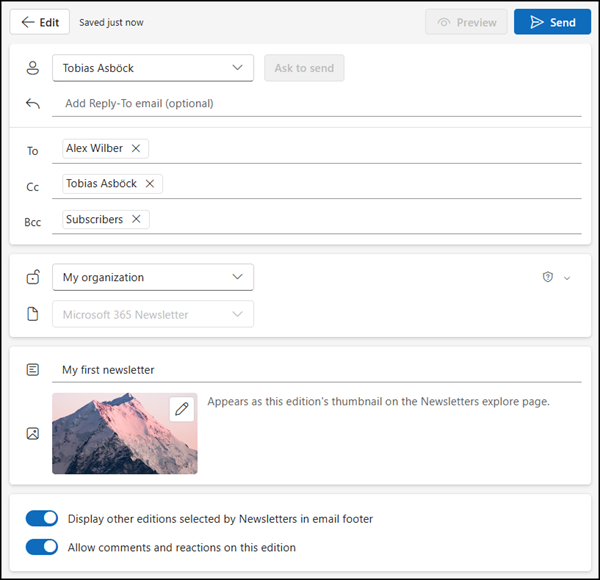 Add the recipients and configure additional options