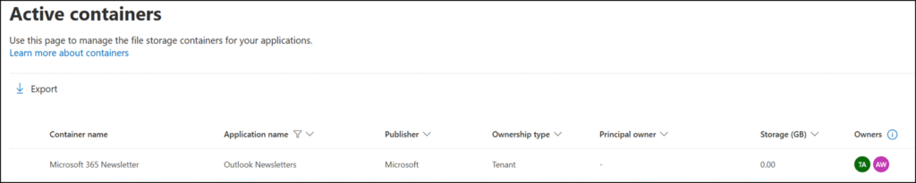 New Outlook Newsletters container