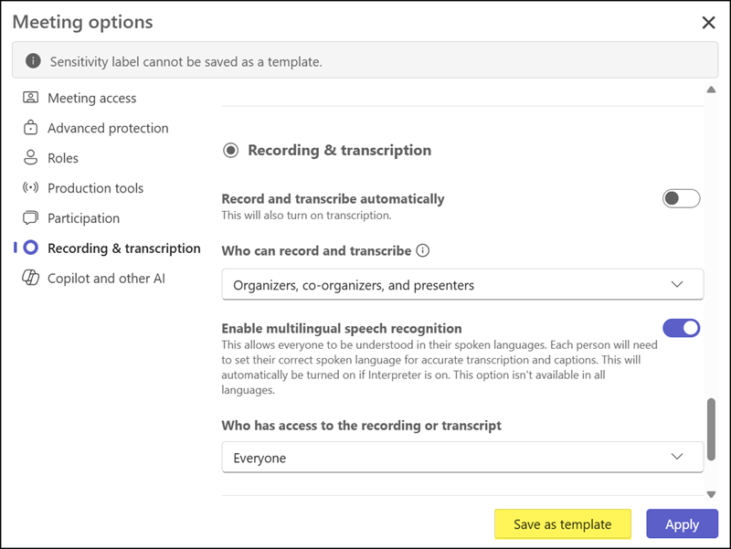 Save as a meeting template
