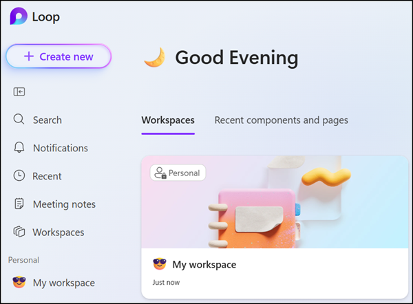 The Pages container is "My Workspace" for users