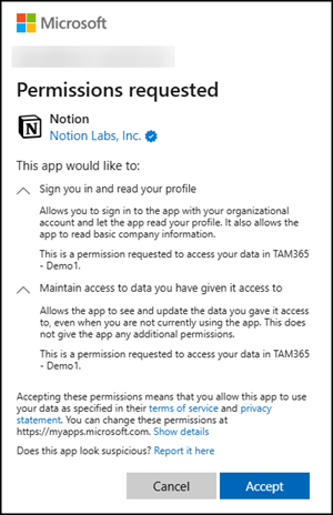 User consent is allowed for Notion