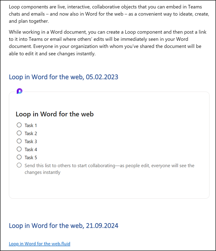 Loop components will no longer render in Word for the web