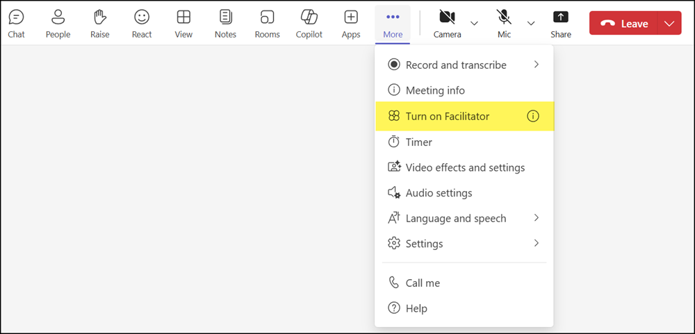 Turn on Facilitator in a meeting