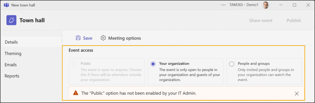 Access control for town halls is now independent to webinars