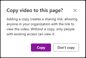 “Copy video to this page?” when adding from OneDrive or another site