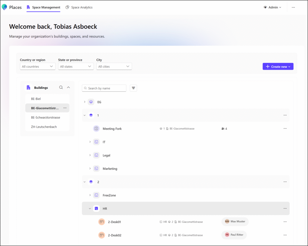 Microsoft Places Management Portal for Administrators