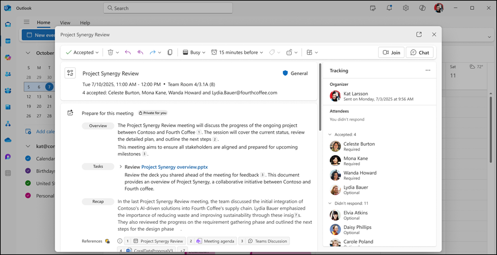 New meeting preparation experience for users with a Copilot license