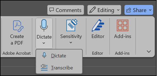 Dictation and Transcription in Word