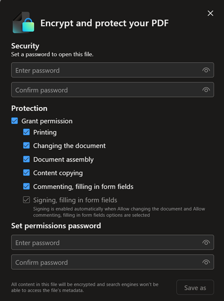 Protect document access or specific actions