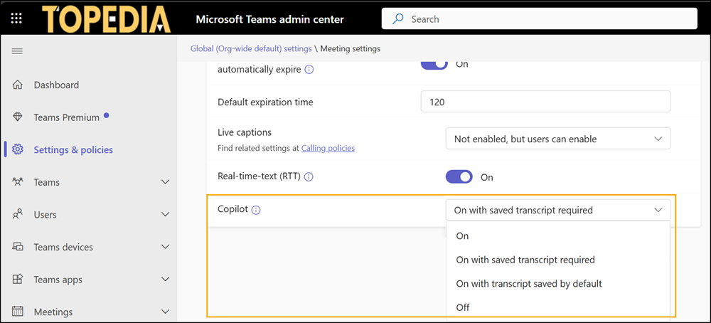 Teams global meeting policy setting