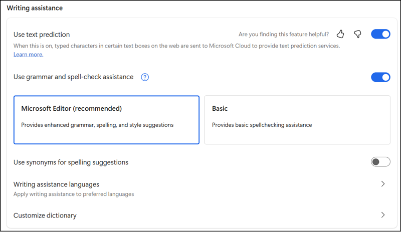 Built-in proofing in Microsoft Edge
