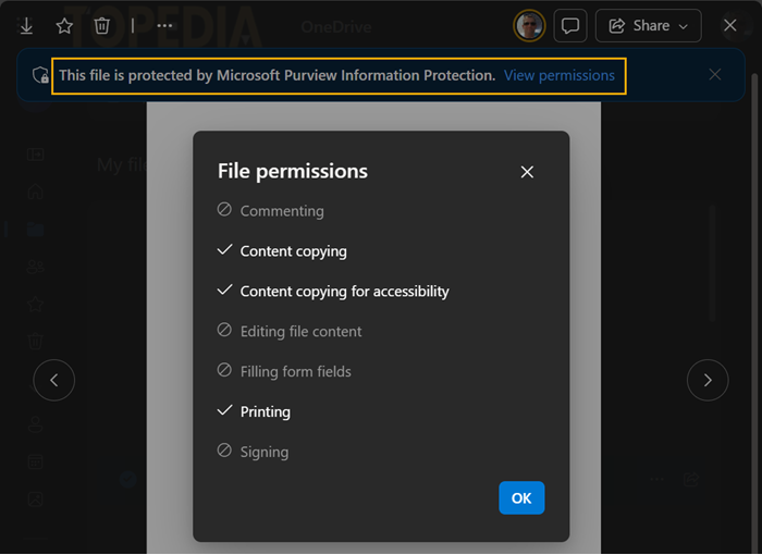 Purview Information Protection is applied