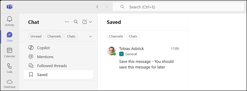 Recall saved messages via the Saved filter