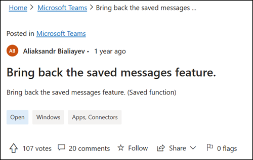 Feedback Portal: Bring back the saved messages feature in New Teams