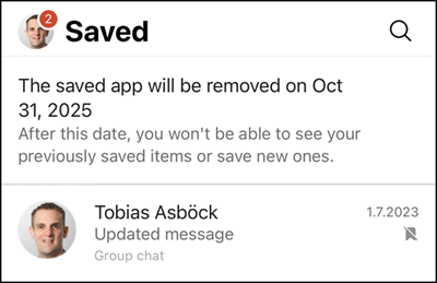 Legacy Saved app in Teams Mobile will be retired