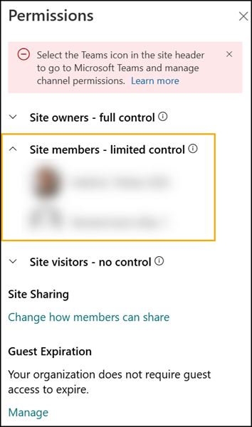 Private channel members are missing in the site members list
