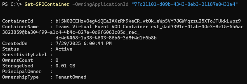 Teams Virtual Events VOD container